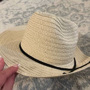 Straw Fedora Hat with Black Trim